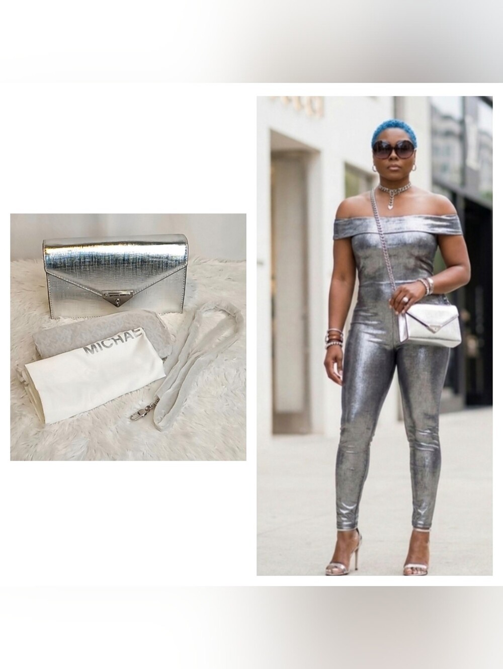 Michael Kors Grace Medium Metallic Leather Envelope Clutch